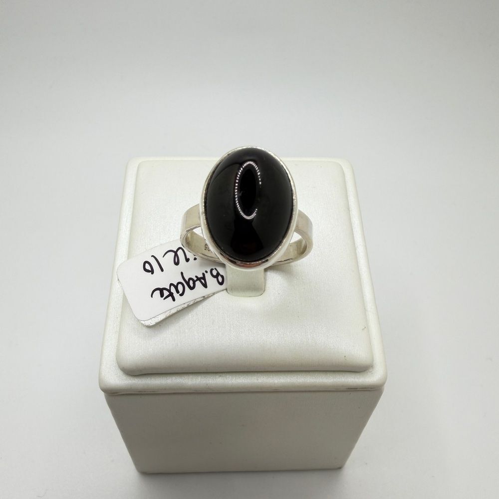 Unisex 17x12mm Black Agate Cabochon‎ oval solitaire ring in sterling silver!